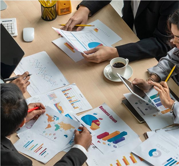 Team reviewing enterprise analytics and reports