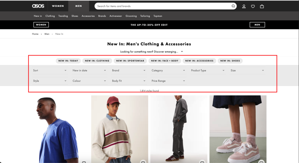 ecommerce categeory page facated navigation