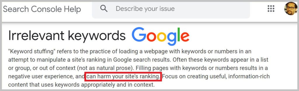 Irrelevant keywords - Google